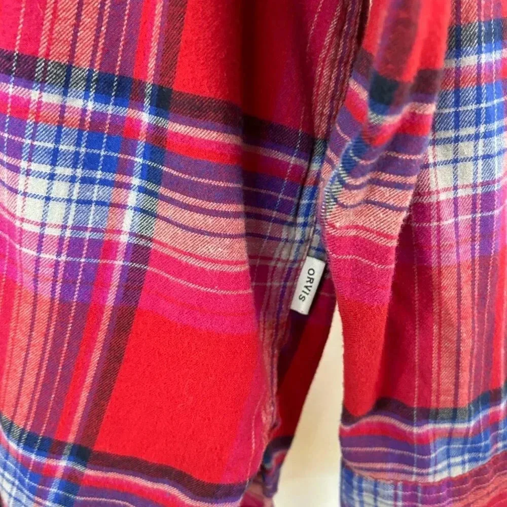 Orvis Size XL Women’s Red Flannel Button Down Long Sleeve Outdoor Casual - Picture 4 of 7